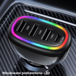 Ładowarka Usams Ładowarka Samochowoa USAMS 1xUSB-C 3xUSB-A C34 48W 3A+C PD czarna CC170CC01 (US-CC170) 15