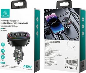 Ładowarka Usams Ładowarka Samochowoa USAMS 1xUSB-C 3xUSB-A C34 48W 3A+C PD czarna CC170CC01 (US-CC170) 18