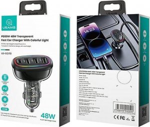 Ładowarka Usams Ładowarka Samochowoa USAMS 1xUSB-C 3xUSB-A C34 48W 3A+C PD czarna CC170CC01 (US-CC170) 25