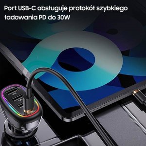 Ładowarka Usams Ładowarka Samochowoa USAMS 1xUSB-C 3xUSB-A C34 48W 3A+C PD czarna CC170CC01 (US-CC170) 7