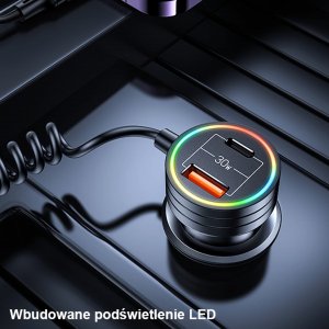 Ładowarka Usams Ładowarka Samochodowa z kablem sprężynowym USAMS 2xUSB-C 1xUSB-A C33 60W czarna CC167CC01 (US-CC167) 14