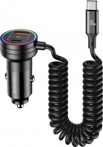 Ładowarka Usams Ładowarka Samochodowa z kablem sprężynowym USAMS 2xUSB-C 1xUSB-A C33 60W czarna CC167CC01 (US-CC167) 16