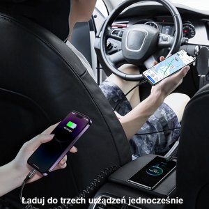 Ładowarka Usams Ładowarka Samochodowa z kablem sprężynowym USAMS 2xUSB-C 1xUSB-A C33 60W czarna CC167CC01 (US-CC167) 19