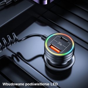 Ładowarka Usams Ładowarka Samochodowa z kablem sprężynowym USAMS 2xUSB-C 1xUSB-A C33 60W czarna CC167CC01 (US-CC167) 21