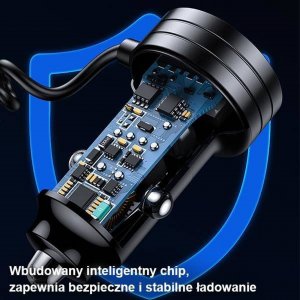 Ładowarka Usams Ładowarka Samochodowa z kablem sprężynowym USAMS 2xUSB-C 1xUSB-A C33 60W czarna CC167CC01 (US-CC167) 3