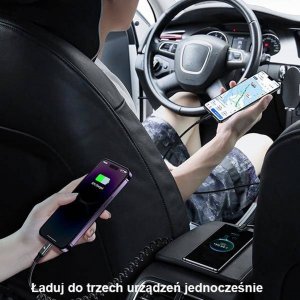 Ładowarka Usams Ładowarka Samochodowa z kablem sprężynowym USAMS 2xUSB-C 1xUSB-A C33 60W czarna CC167CC01 (US-CC167) 4