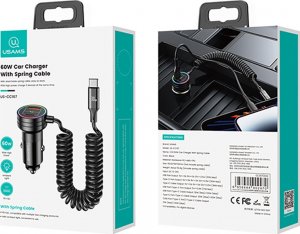 Ładowarka Usams Ładowarka Samochodowa z kablem sprężynowym USAMS 2xUSB-C 1xUSB-A C33 60W czarna CC167CC01 (US-CC167) 10