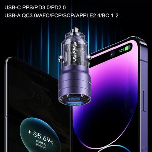Ładowarka Usams Ładowarka samochodowa USAMS C36 USB-A+USB-C 95W Fast Charge fioletowy/purple (US-CC176) 17