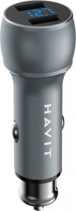 Ładowarka Havit HAVIT ładowarka samochodowa H214 podświetlnie 2xUSB szara 1