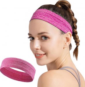 Elastyczna materiałowa opaska na głowę do biegania fitness różowa 1