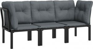 vidaXL 3-cz. zestaw wypoczynkowy do ogrodu, czarno-szary, polirattan 3