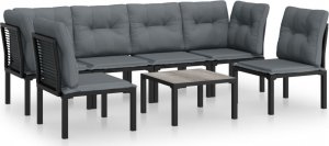 vidaXL 7-cz. zestaw wypoczynkowy do ogrodu, czarno-szary, polirattan 2