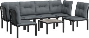vidaXL 7-cz. zestaw wypoczynkowy do ogrodu, czarno-szary, polirattan 3