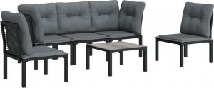 vidaXL 6-cz. zestaw wypoczynkowy do ogrodu, czarno-szary, polirattan 3