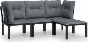 vidaXL 4-cz. zestaw wypoczynkowy do ogrodu, czarno-szary, rattan PE 2