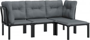 vidaXL 4-cz. zestaw wypoczynkowy do ogrodu, czarno-szary, rattan PE 3