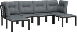 vidaXL 6-cz. zestaw wypoczynkowy do ogrodu, czarno-szary, polirattan 3