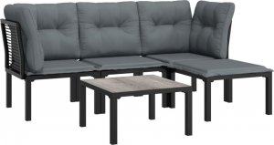 vidaXL 5-cz. zestaw wypoczynkowy do ogrodu, czarno-szary, polirattan 3