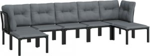 vidaXL 7-cz. zestaw wypoczynkowy do ogrodu, czarno-szary, polirattan 3