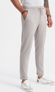 Ombre Spodnie męskie dzianinowe z gumką w pasie - jasnoszare V4 OM-PACP-0121 S 1