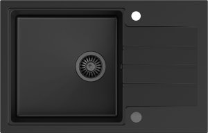 Zlewozmywak GraniteQ PETER 111 zlewozmywak granitowy pure carbon 1-komorowy z/o (78x50x20) z syfonem pure carbon i zaślepką kol. czarny 2
