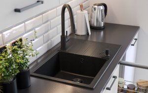 Zlewozmywak GraniteQ PETER 111 zlewozmywak granitowy pure carbon 1-komorowy z/o (78x50x20) z syfonem pure carbon i zaślepką kol. czarny 4