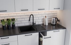 Zlewozmywak GraniteQ PETER 111 zlewozmywak granitowy pure carbon 1-komorowy z/o (78x50x20) z syfonem pure carbon i zaślepką kol. czarny 5