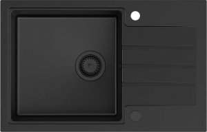 Zlewozmywak GraniteQ PETER 111 zlewozmywak granitowy pure carbon 1-komorowy z/o (78x50x20) z syfonem pure carbon i zaślepką kol. czarny 8