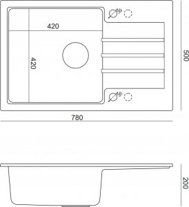 Zlewozmywak GraniteQ PETER 111 zlewozmywak granitowy pure carbon 1-komorowy z/o (78x50x20) z syfonem pure carbon i zaślepką kol. czarny 9