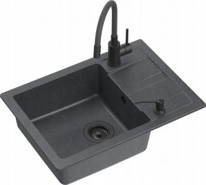 Zlewozmywak GraniteQ READY- SMART CZARNY zlewozmywak granitowy 1-k z/o (62x44x17,5) + bateria z elastyczną wylewką very black + dozownik very black + syfon very black 2