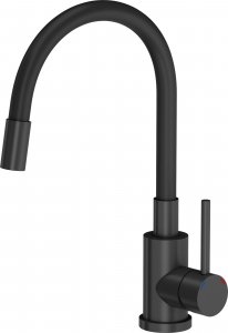 Zlewozmywak GraniteQ READY- SMART CZARNY zlewozmywak granitowy 1-k z/o (62x44x17,5) + bateria z elastyczną wylewką very black + dozownik very black + syfon very black 3