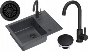 Zlewozmywak GraniteQ GO- SMART CZARNY zlewozmywak granitowy 1-k z/o (62x44x17,5) + bateria very black + syfon manualny z zaślepką very black 1