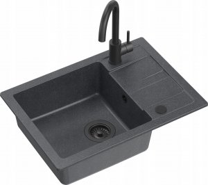 Zlewozmywak GraniteQ GO- SMART CZARNY zlewozmywak granitowy 1-k z/o (62x44x17,5) + bateria very black + syfon manualny z zaślepką very black 2