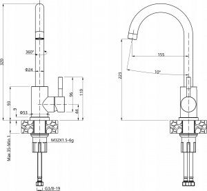 Zlewozmywak GraniteQ GO- SMART CZARNY zlewozmywak granitowy 1-k z/o (62x44x17,5) + bateria very black + syfon manualny z zaślepką very black 6