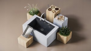 Zlewozmywak GraniteQ Zlewozmywak granitowy MARC 1-komorowy 76x50 cm szary/silver stone + elementy stal szlachetna 13