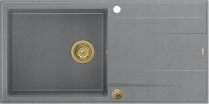 Zlewozmywak GraniteQ EVAN 146 XL GraniteQ zlewozmywak z syfonem Push 2 Open 1-komorowy z/o (1000x500x210; kom. 420x480) silver stone / elementy złote 1
