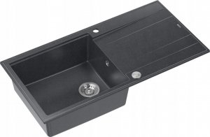 Zlewozmywak GraniteQ EVAN 146 XL zlewozmywak z syfonem Push 2 Open 1-komorowy z/o (1000x500x210; kom. 420x480) black diamond / elementy stalowe 2