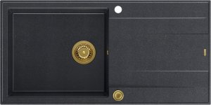 Zlewozmywak GraniteQ EVAN 146 XL GraniteQ zlewozmywak z syfonem Push 2 Open 1-komorowy z/o (1000x500x210; kom. 420x480) black diamond / elementy złote 1