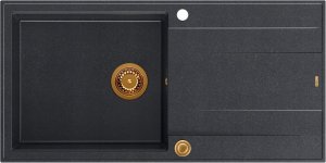 Zlewozmywak GraniteQ EVAN 146 XL GraniteQ zlewozmywak z syfonem Push 2 Open 1-komorowy z/o (1000x500x210; kom. 420x480) black diamond / elementy miedziane 1