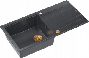 Zlewozmywak GraniteQ EVAN 146 XL GraniteQ zlewozmywak z syfonem Push 2 Open 1-komorowy z/o (1000x500x210; kom. 420x480) black diamond / elementy miedziane 2