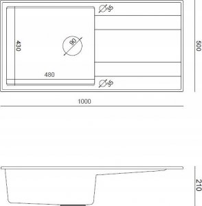 Zlewozmywak GraniteQ EVAN 146 XL GraniteQ zlewozmywak z syfonem Push 2 Open 1-komorowy z/o (1000x500x210; kom. 420x480) black diamond / elementy miedziane 3
