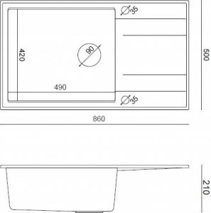 Zlewozmywak GraniteQ EVAN 136 XL GraniteQ zlewozmywak z syfonem Push To Open 1-komorowy z/o (860x500x210; kom. 420x490) snow white / elementy złote 3