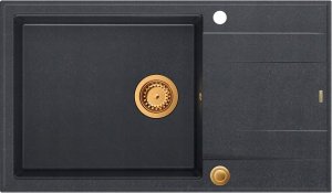 Zlewozmywak GraniteQ EVAN 136 XL GraniteQ zlewozmywak z syfonem Push To Open 1-komorowy z/o (860x500x210; kom. 420x490) black diamond / elementy miedziane 1