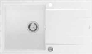 Zlewozmywak GraniteQ EVAN 111 zlewozmywak z syfonem Push 2 Open 1-komorowy z/o (860x500x210) snow white / elementy stalowe 2