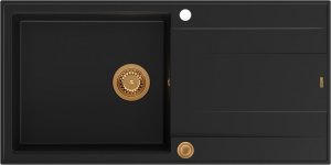 Zlewozmywak GraniteQ EVAN 111 GraniteQ zlewozmywak z syfonem Push 2 Open 1-komorowy z/o (860x500x210) pure carbon / elementy miedziane 2