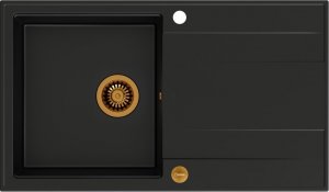 Zlewozmywak GraniteQ EVAN 111 GraniteQ zlewozmywak z syfonem Push 2 Open 1-komorowy z/o (860x500x210) pure carbon / elementy miedziane 7