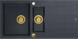 Zlewozmywak GraniteQ EVAN 156 zlewozmywak z syfonem Push To Open 1,5-komorowy z/o (1000x500x210; kom. 420x480) black diamond / elementy złote 2