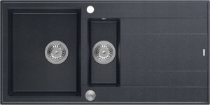 Zlewozmywak GraniteQ EVAN 156 GraniteQ zlewozmywak z syfonem Push To Open 1,5-komorowy z/o (1000x500x210; kom. 420x480) black diamond / elementy stalowe 2