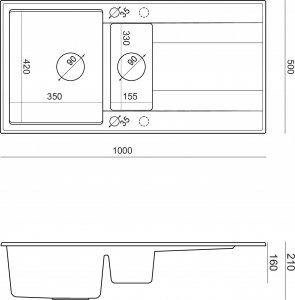 Zlewozmywak GraniteQ EVAN 156 GraniteQ zlewozmywak z syfonem Push To Open 1,5-komorowy z/o (1000x500x210; kom. 420x480) black diamond / elementy stalowe 4