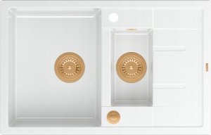 Zlewozmywak GraniteQ MORGAN 156 GraniteQ zlewozmywak snow white z syfonem Push To Open okrągły 1,5-komorowy z/o / elementy miedziane 3